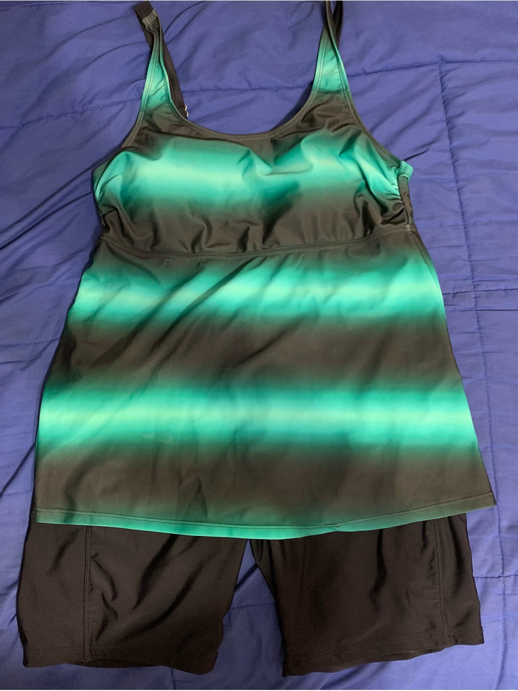 Nwot Women’s Xl Tankini Swimsuit Set Black Green Ombre 2 Piece